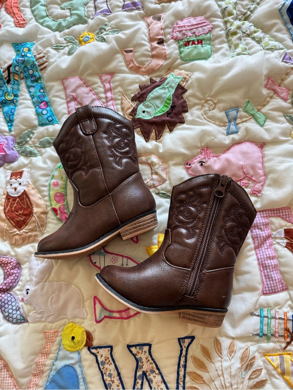 Cat & Jack Brown Toddler Cowboy Boots with Side Zip